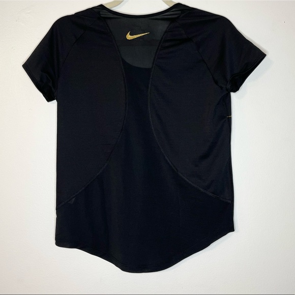 Nike Dri-Fit Black Tee Gold Metallic Logo Accent Women’s Size Small - Picture 11 of 12